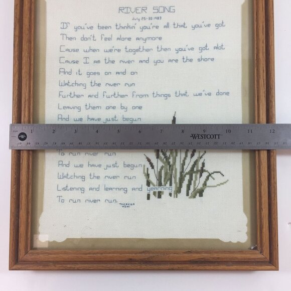 Vintage Handmade Cross Stitch River Song July 25-30 1983 Poem Wood Frame 12"x15" - Picture 7 of 8